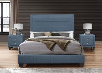 Blue queen platform bed frame