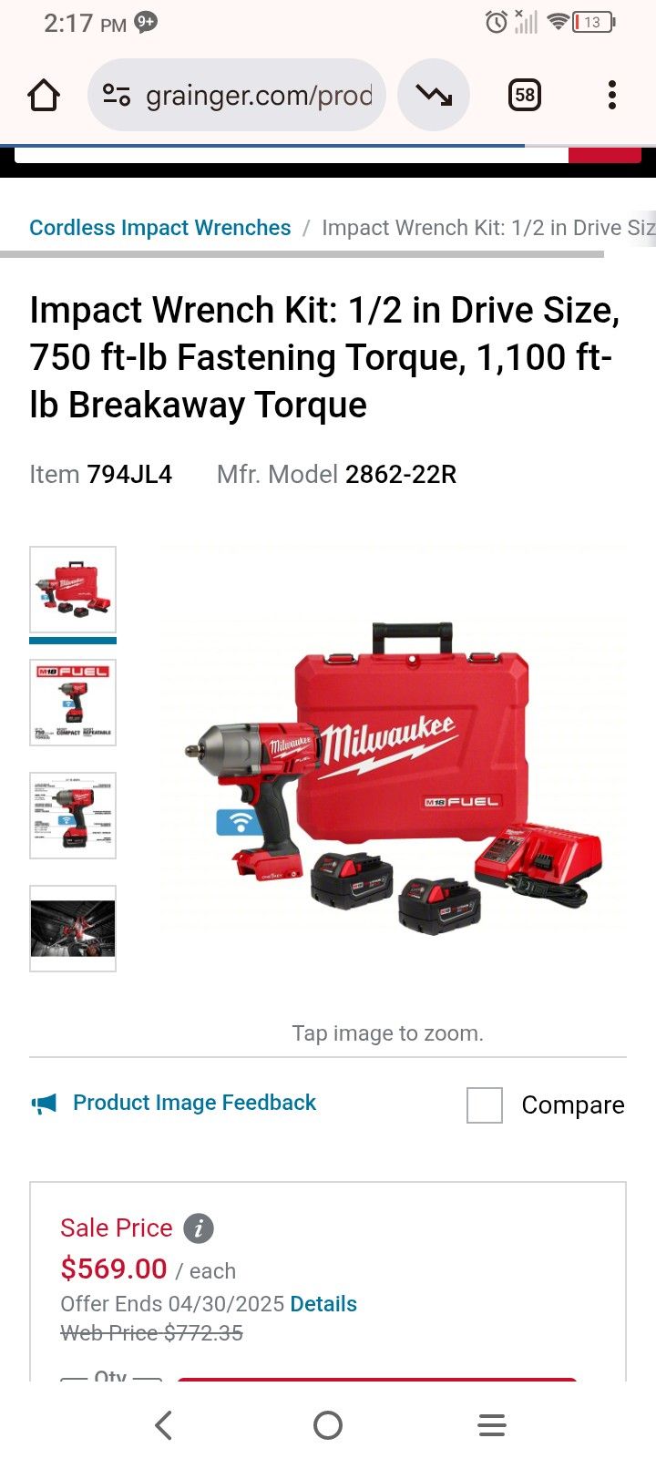 Milwaukee M18 Impact Wrench Kit: 1/2 Drive 750