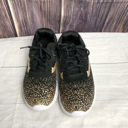 Black w Gold Splotches & Ribbon Stripe Sneakers Wm 7W