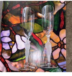 Hallmark Keepsake Wedding Etched Decorated Glass Champagne Flute Set Stemmed 2