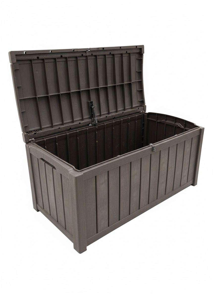 Keter Glenwood 101 Gal Deck Box Outdoor Storage Bench Patio Furniture Cushion Waterproof