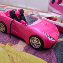 Barbie Boat, Car, Closet With Clothes And Dolls