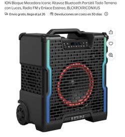 Bocina ION Block Altavoz Bluetooth Portátil Todo Terreno ICONO con Luces, Radio FM y Enlace Estéreo,