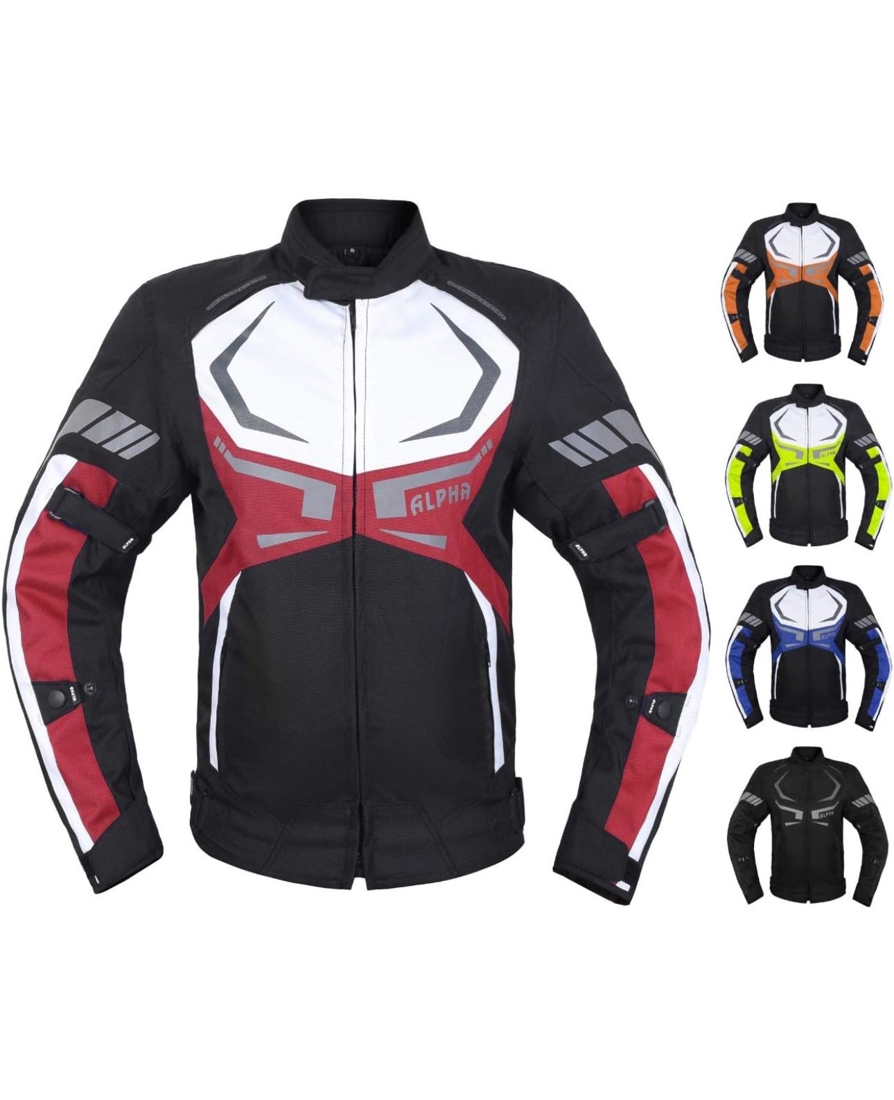 MOTORCYCLE JACKET MENS CE ARMORED BIKERS RIDING RACING WATERPROOF ALL SEASON JACKET (RED, LARGE)