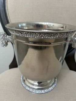 Silver Ice Bucket with Crystal Rhinestone Trim