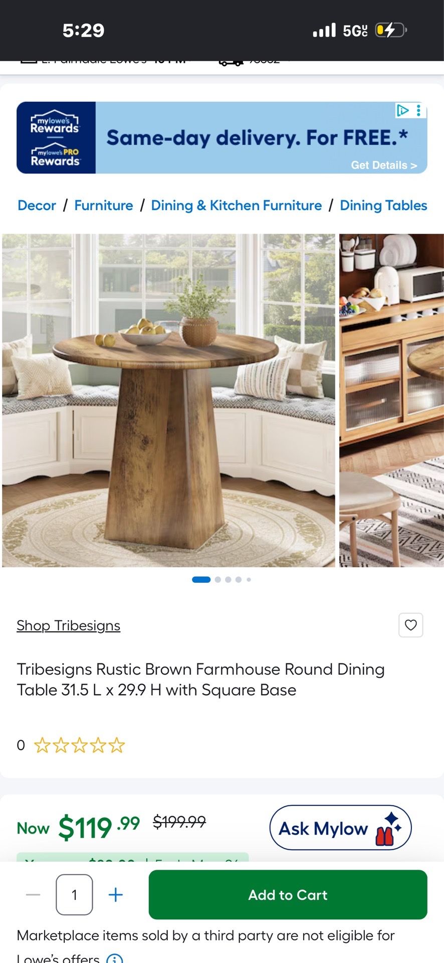 Tribesigns Rustic Brown Farmhouse Round