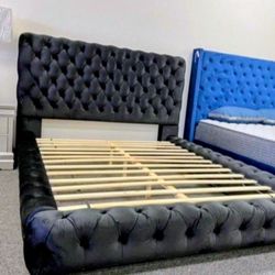 Black Velvet Queen Size Platform Bed Frame