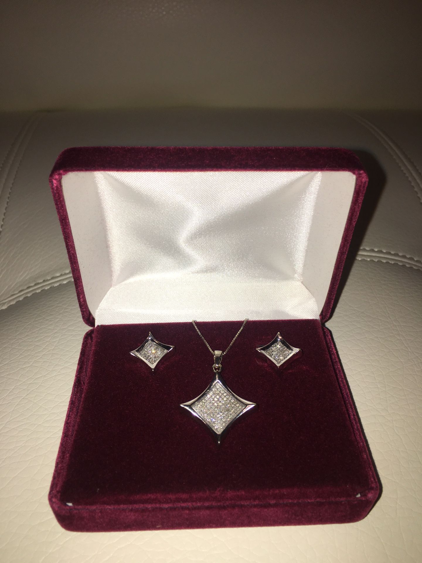 Authentic Diamond Princess Cut Necklace & Matching Earrings