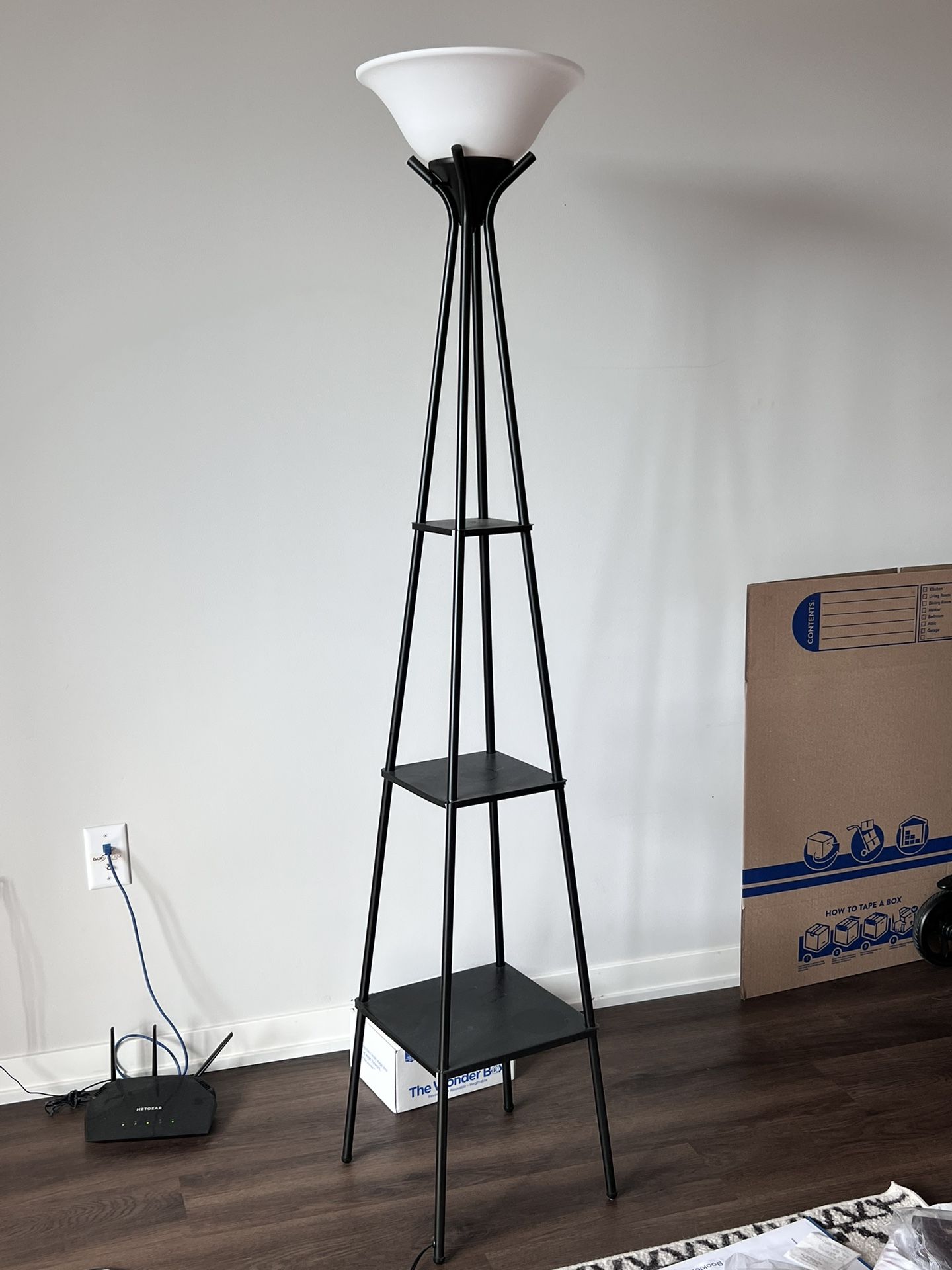 Mainstays 69" in Charcoal Color Metal Etagere Shelf Floor Lamp,