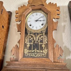 Antique Oak Gingerbread Mantel Clock 