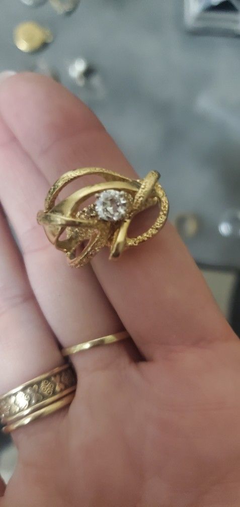 Very Large Heavy 14k Gold Diamond Custom Made Ring