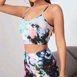 Two Piece Crop Top And Biker Short Set M
