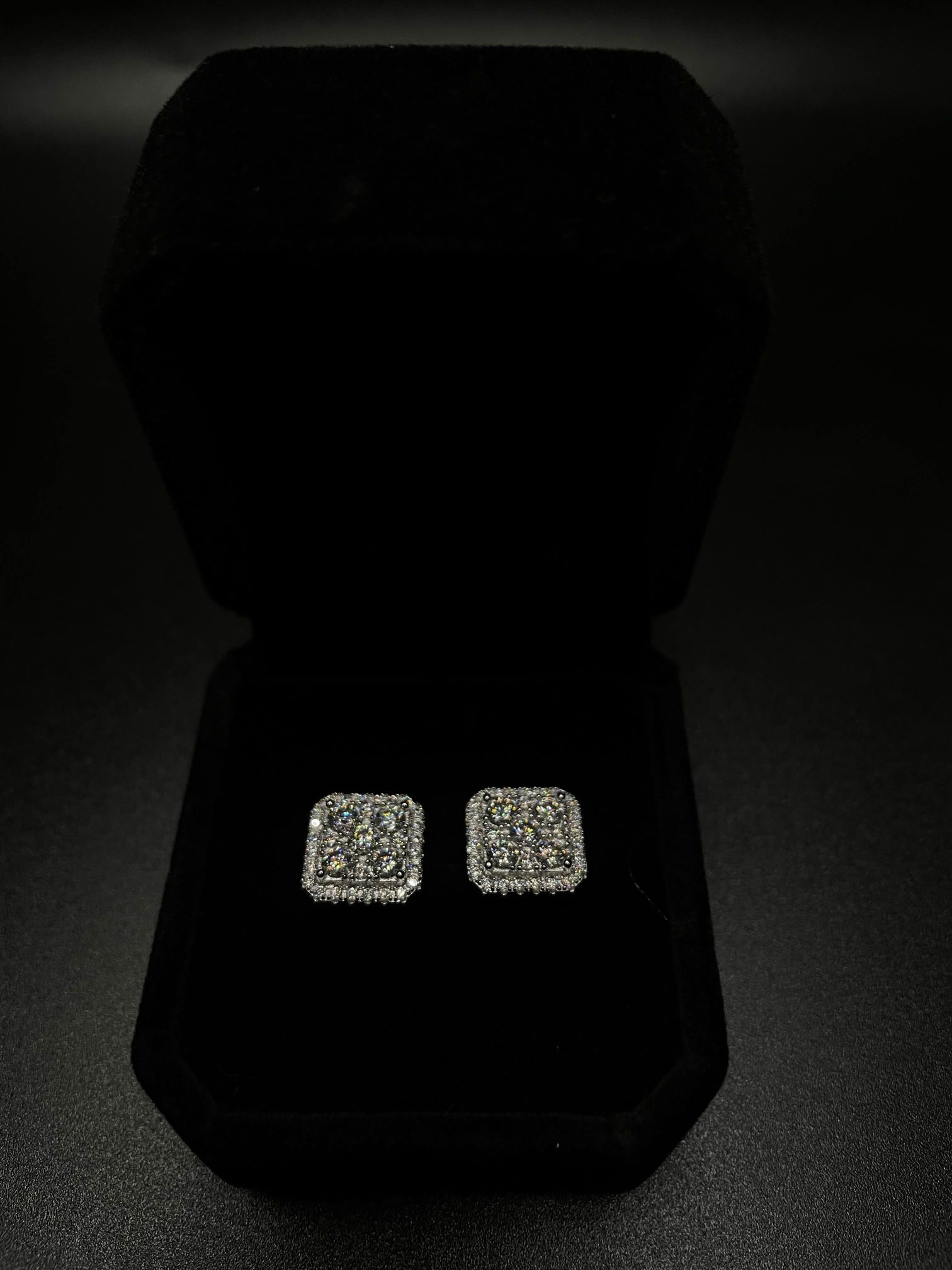 925 White Gold Played Iced Out Earrings (VVS1 clarity) GRA certified Passes Diamond Tester