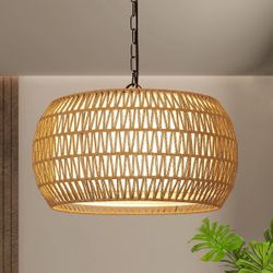 5-Light Farmhouse Boho Rattan Chandelier