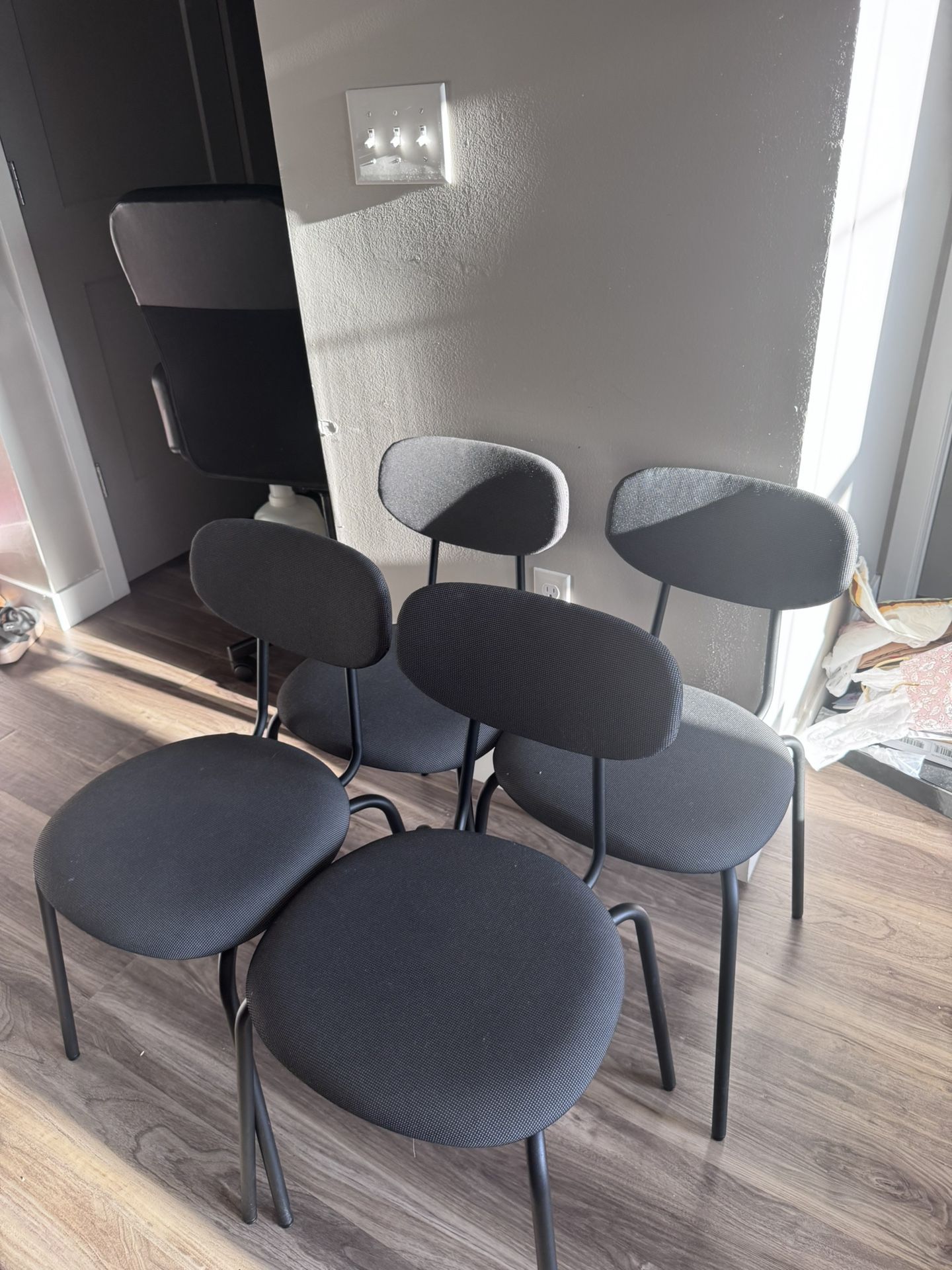 FOUR IKEA ÖSTANÖ Chairs, Stackable, Black Remmarn/Dark Gray (Purchased April 2024)