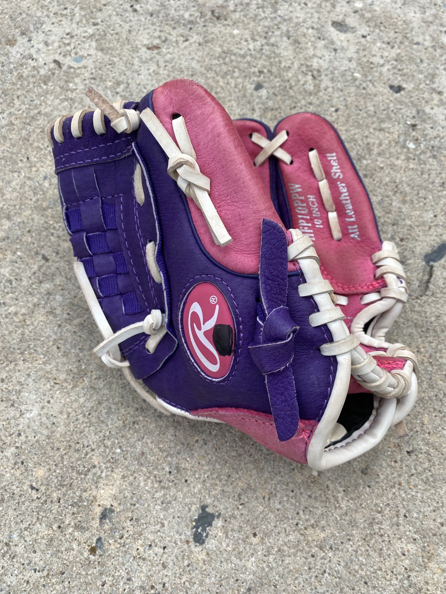 Rawlings 10” Leather Softball Glove Pink and Purple