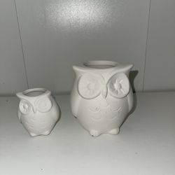 White Ceramic Owl Planters For Plants  Can Be Painted Or Spray Painted To Your Color Of Choice Small Trinket Decor