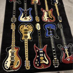 Modern Electric Guitars Rock and ROLL Music Theme Area Rug (5' 3" X 7' 5") and Small Rug
