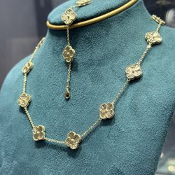 14K Gold Clover Bundle Set – Necklace & Bracelet