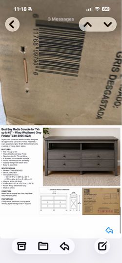 TV Media Console Waxy Weathered Grey Finish