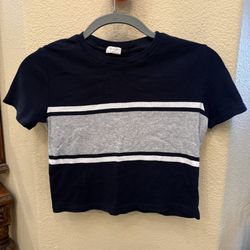 J. GALT Brandy Melville Navy Gray Stripe Cropped Shirt Size Small