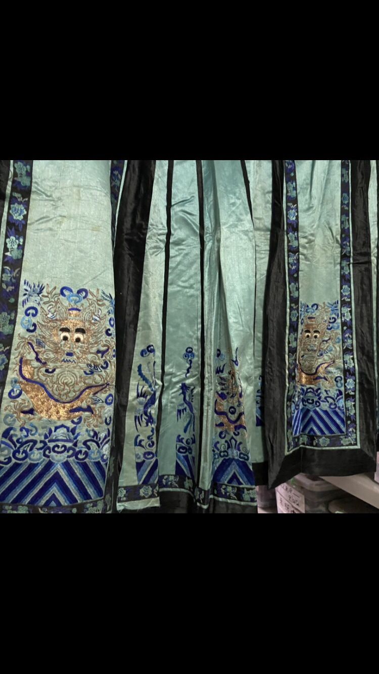 19c chinese gold dragon phoenix skirt