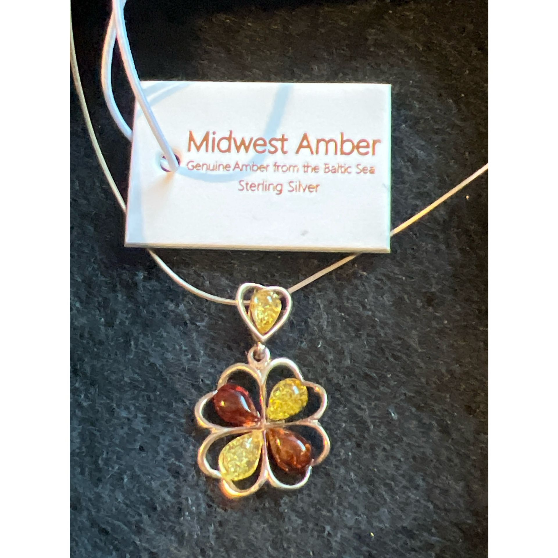 Sterling Silver Clover Amber Necklace From The Baltic Sea 