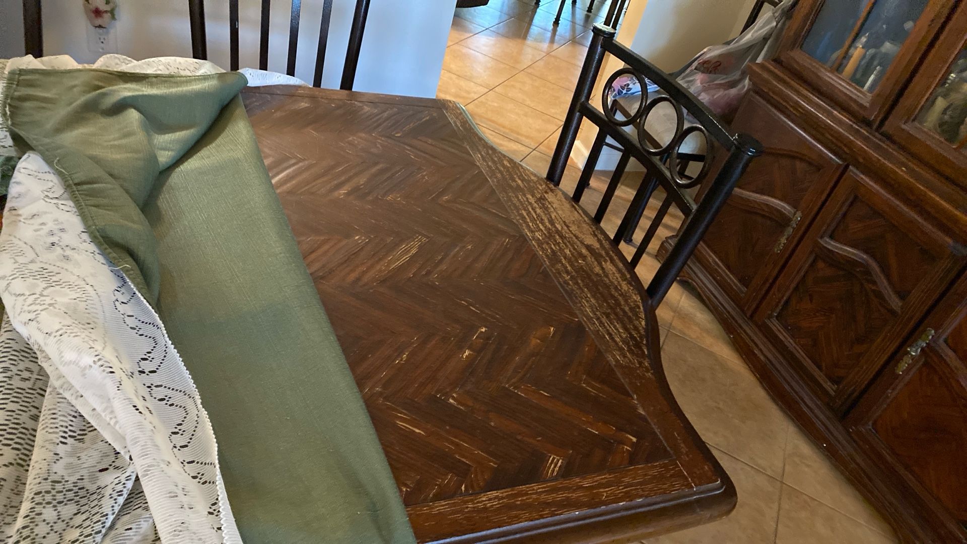 Table, Wood Dining Room Table And eight chairs