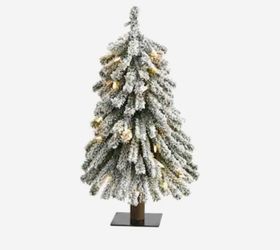 Nearly Natural 2-ft Pine Pre-lit Traditional Slim Flocked Artificial Christmas Tree with LED Lights 2036