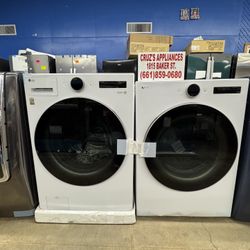 LG 5.0 cu. ft. Mega Capacity Smart Front Load Washer with TurboWash 360 and 7.4 cu. ft. ELECTRIC Dryer with AI Sensor Dry and TurboSteam with Washer