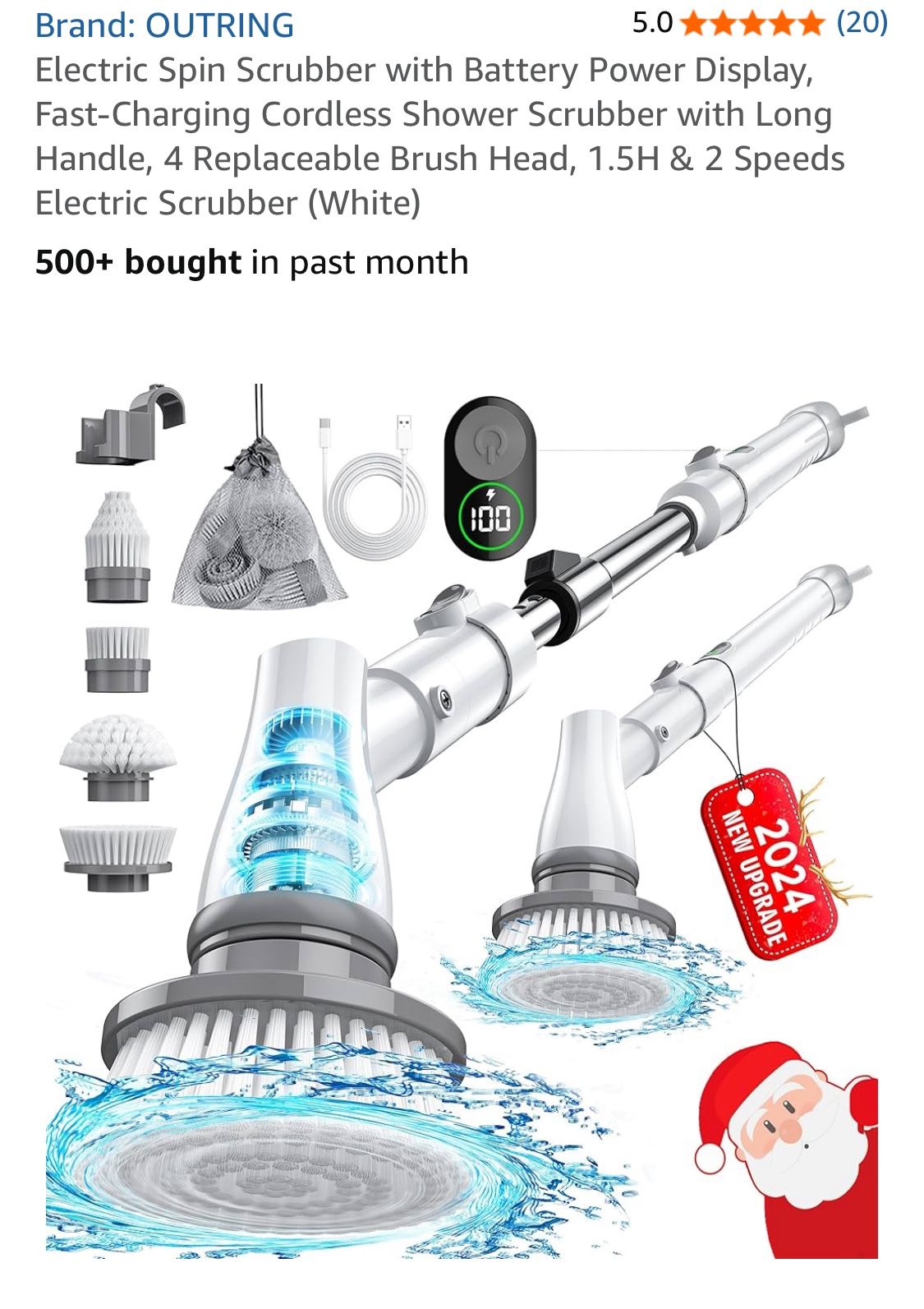 Outring New Cordless Electric Spin Scrubber W 4 replacement brush heads