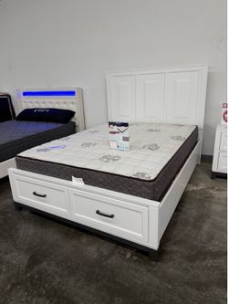 New queen bed frame with mattress