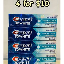 (4) Crest Toothpaste, 3D White Adv Deep Clean Whitening Toothpaste, 3.3 oz
