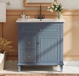 Some Discrepancies Newly Assembled Solid Wood Frame 30" Bathroom Vanity w/ Ceramic Sink Cabinet