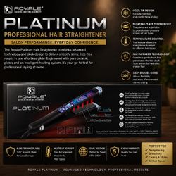 Royale Platinum Professional Hair Straightener 1.25” Ceramic Plates – Dual Voltage, Up to 450°F – New Sealed