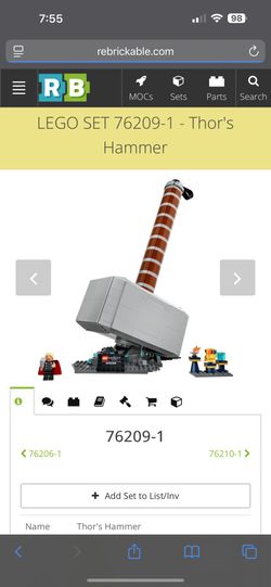 LEGO SET 76209-1 - Thor's Hammer