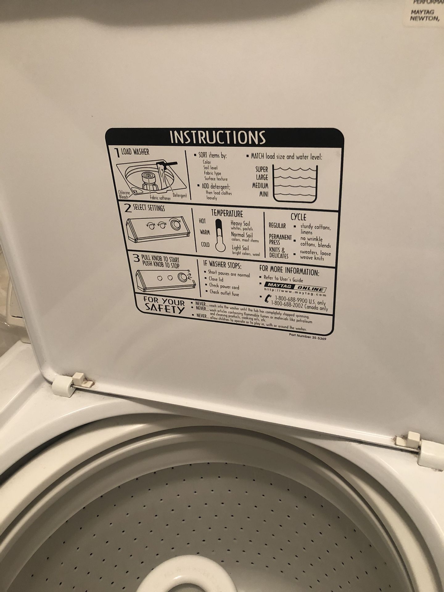 Maytag washer and dryer ( oversize capacity plus, quiet series) for