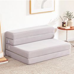 Folding Sofa Bed Foldable Futon Couch Bed 4Inch Sleeper Floor Sofa for Adults, Camper, Guest, with Headrest, Breathable & Washable Cover (Single) 