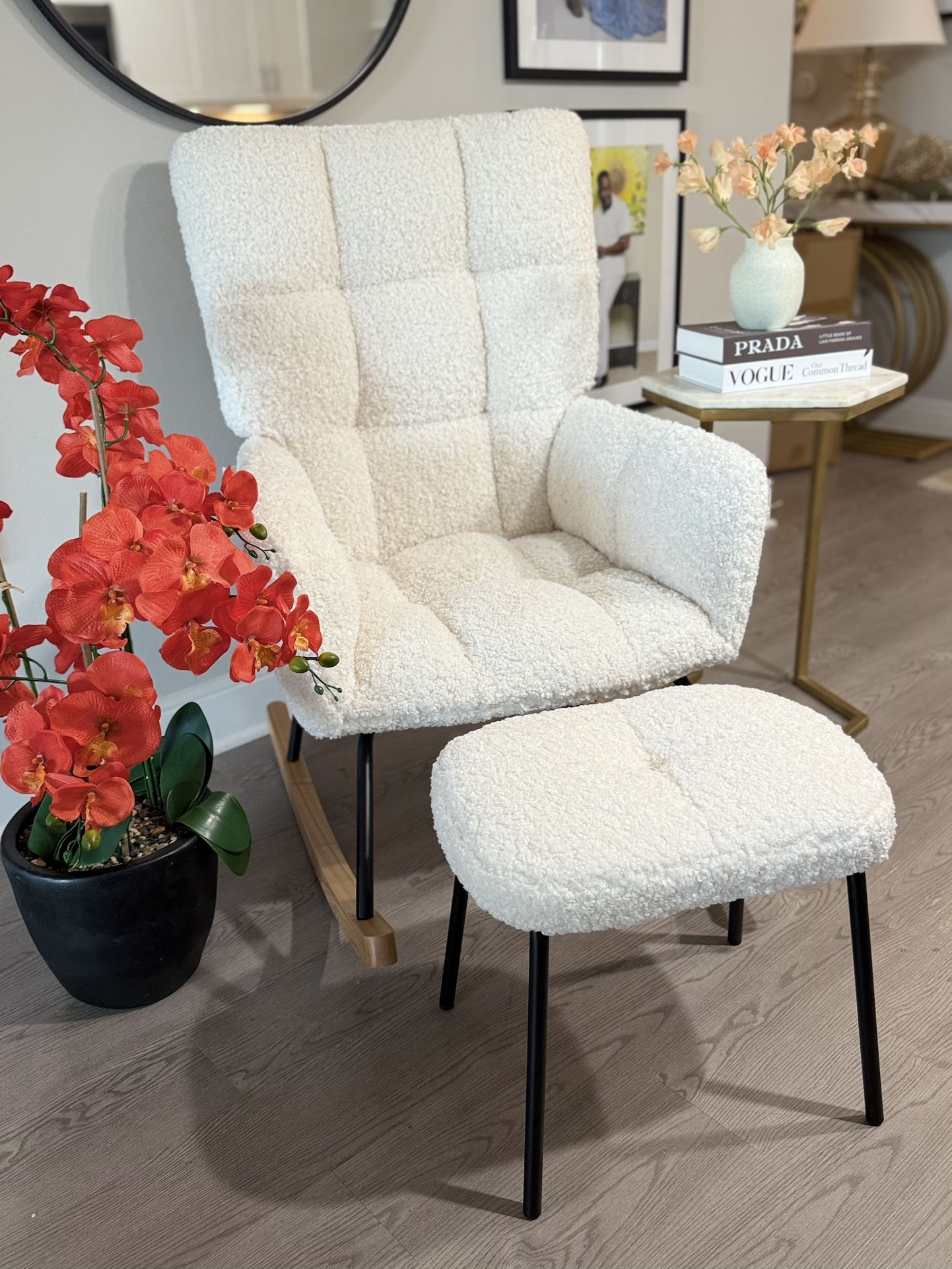 β¨ Brand New Plush Rocking Chair + Ottoman β¨πͺ- $300