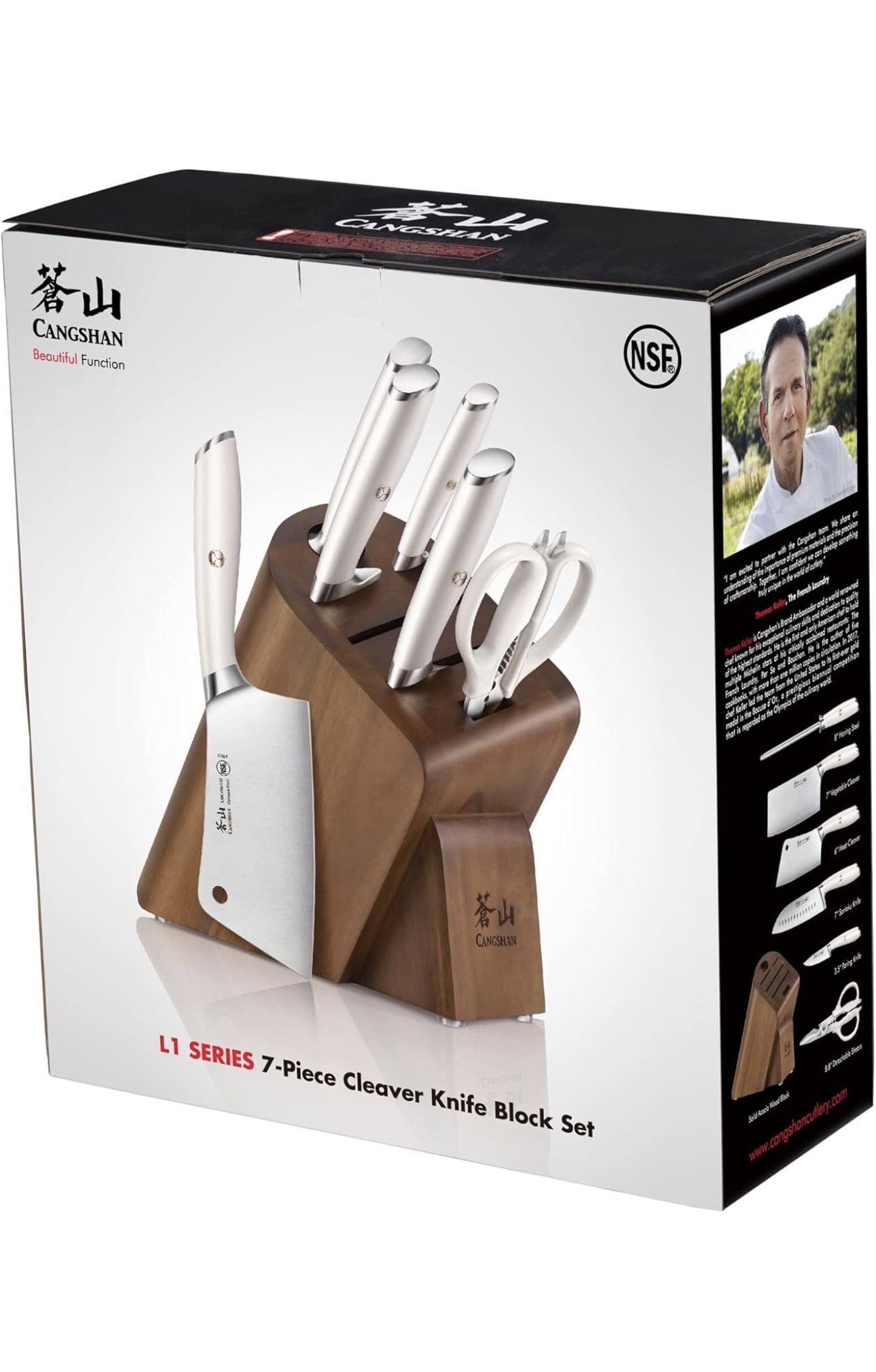 Cangshan Series L1 1027129 - Blade Knife Block Set, Forged German Steel, White, 7 Pieces