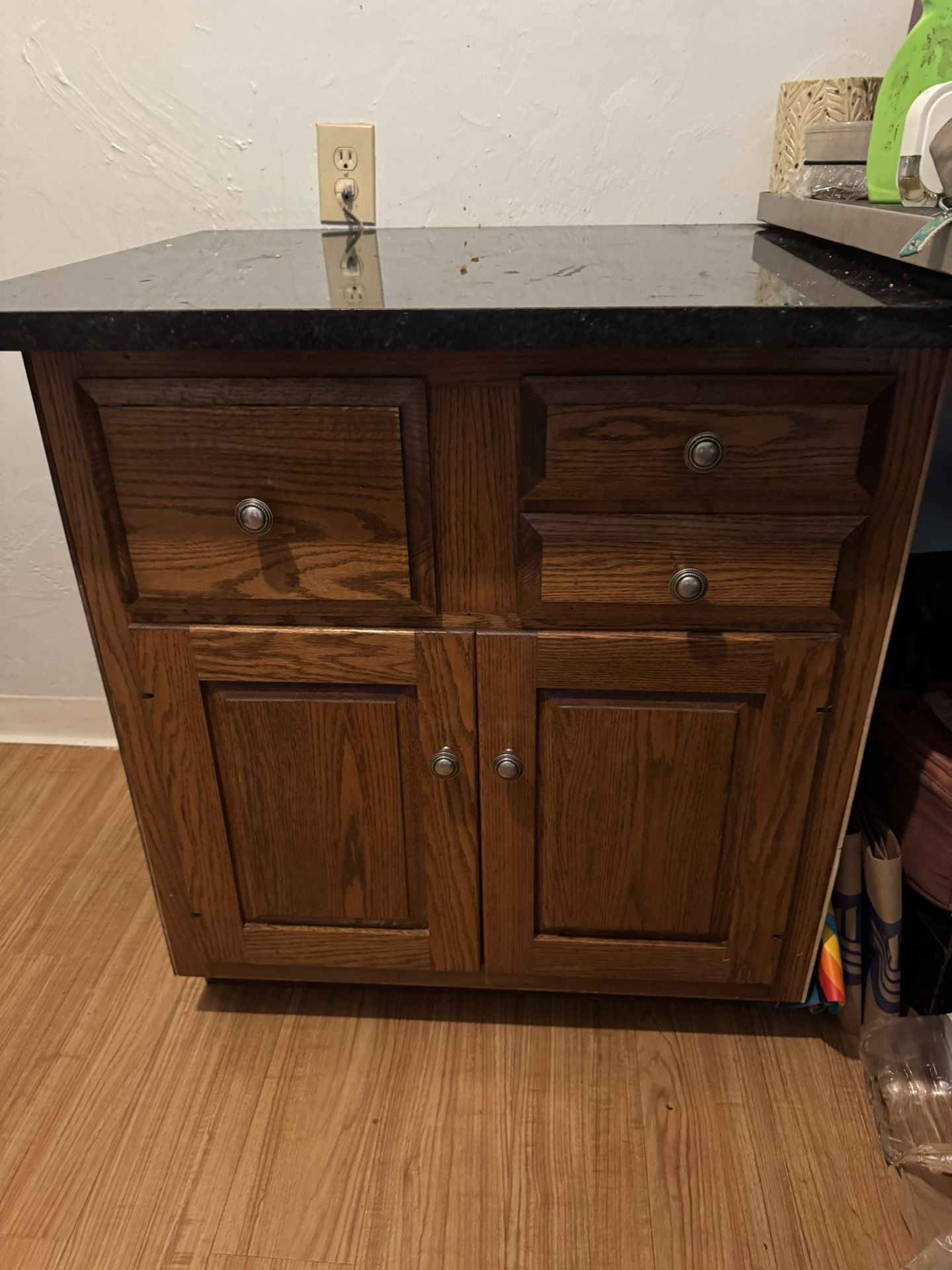 Hand made kitchen stand alone cabinet w/ black granite top