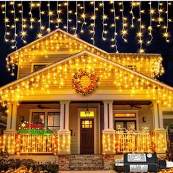 Warm White  Lights Outdoor, 66ft 640 LED Icicle Lights For Outside House With Connectable Clear Wire 8 Modes Timer, Plug In Waterproo