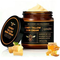 Organic Grass-Fed Beef Tallow Skin Cream with Raw Honey - Natural Moisturizer for Soft, Smooth, and Radiant Skin Body Care Moisture 3.88 oz,
