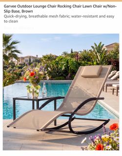 Garvee Outdoor Lounge Chair Rocking Chair Lawn Chair w/Non-Slip Base, Brown Quick-drying, breathable mesh fabric; water-resistant and easy to clean 2 