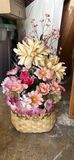 Faux Floral Arrangement in Woven Basket