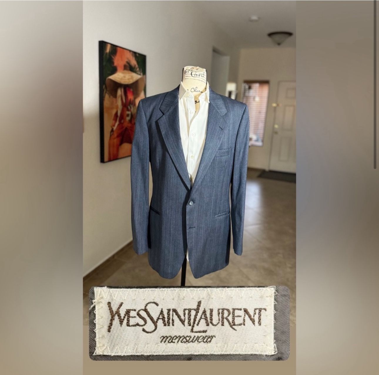 Vtg Yves Saint Laurent Wool Suit Pinstripe 38R Two Button