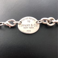 Return To Tiffany & Co Oval Tag Necklace Choker Sterling Silver 