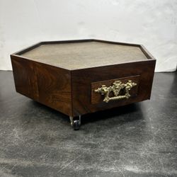 Antique Figured Hardwood and Brass Hexagonal Wheeled Mobile Cart Base