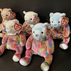 MINT Beanie Baby 2001 Lot Birthday Bears PE Pellets MONTHS Oct April MarchWith Tags