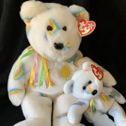 TY 2000 “ CHEERY” The Rainbow Bear Beanie 14”  Buddy And 2000 Beanie Baby 8” With   Tash (2001)